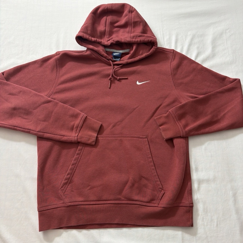 Nike Pullover Hoodie Maroon Red Embroidered Swoosh Cotton Blend Size Large Gym - Picture 12 of 16